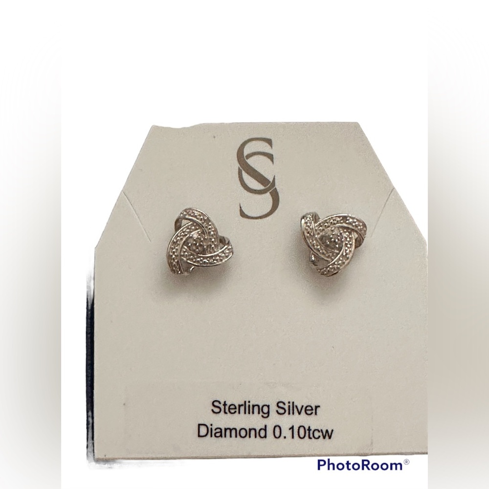 Savvy Cie Jewels Sterling Silver Diamond Love Knot Stud Earrings - Picture 3 of 6